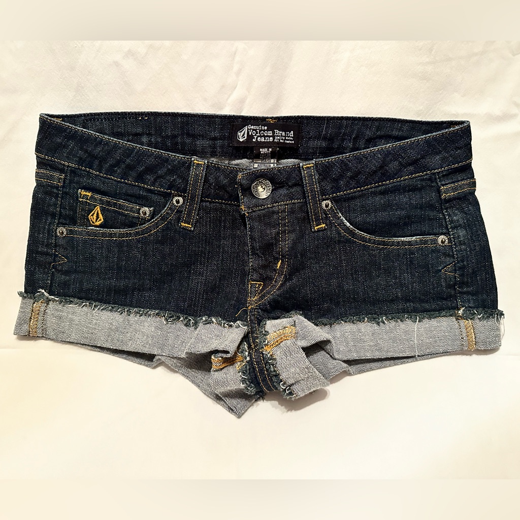 Volcom Brand Dark Wash Cuffed Y2k Denim Jean Shorts